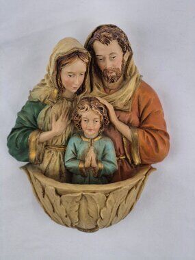 Vintage Holy Family Water Font Wall Plaque